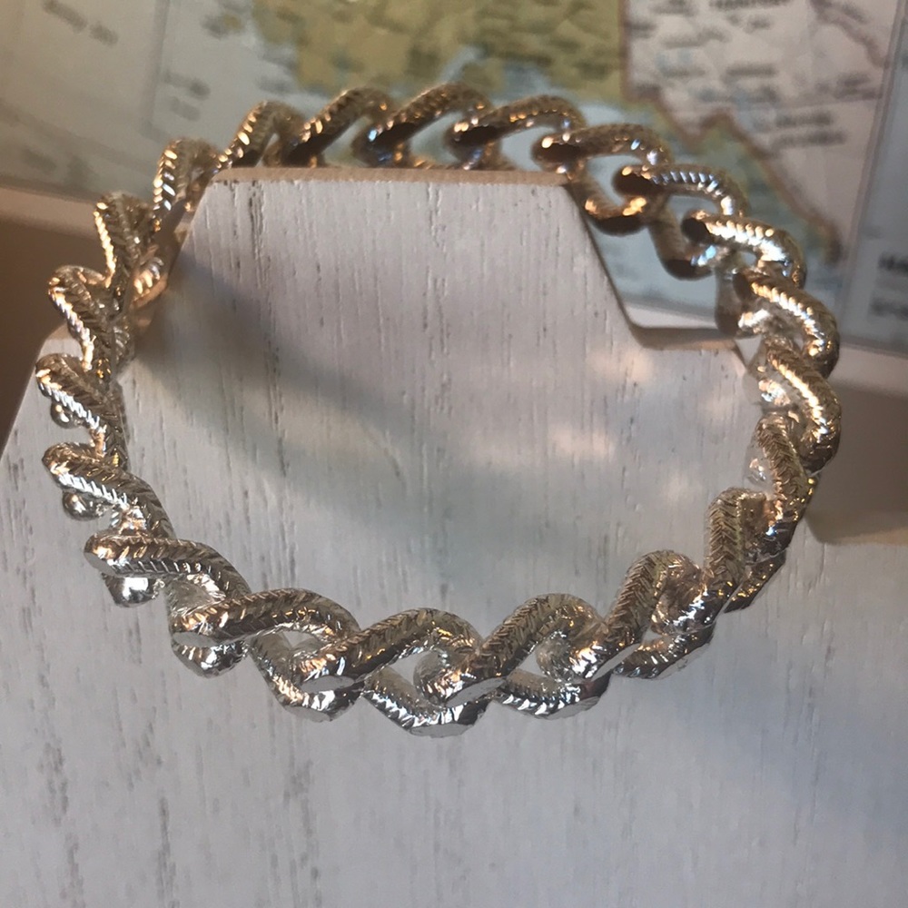 Silver Large Chain Link Solid Bangle Bracelet - image 2